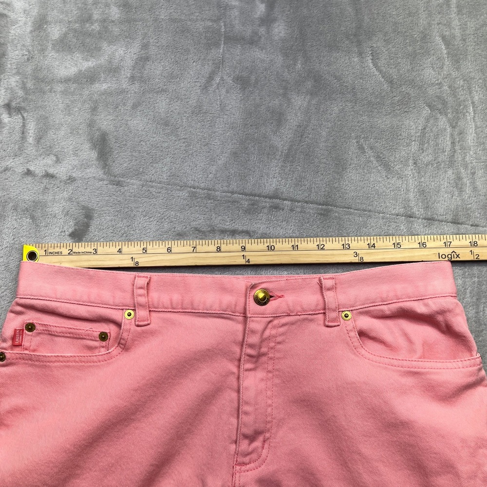 Lauren Jeans Co. Pink Denim Capri Pants Gold Button Coral Crop Sz 14P Fits 33.5" - Picture 5 of 11